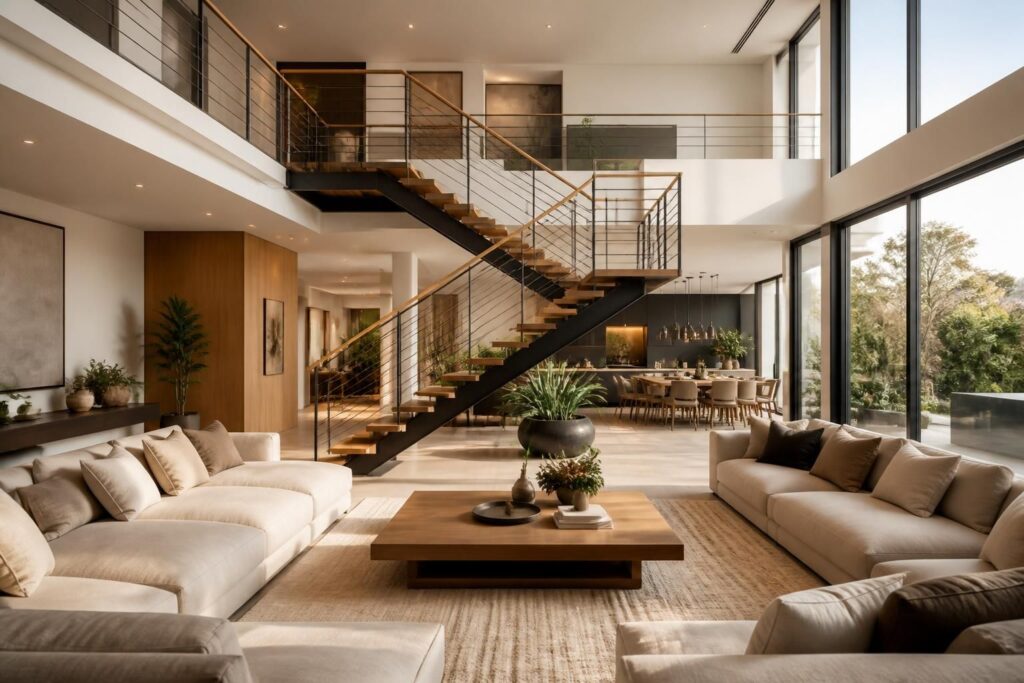 découvrez comment intégrer un escalier central dans votre salon tout en optimisant l'espace pour une circulation fluide et un aménagement harmonieux.