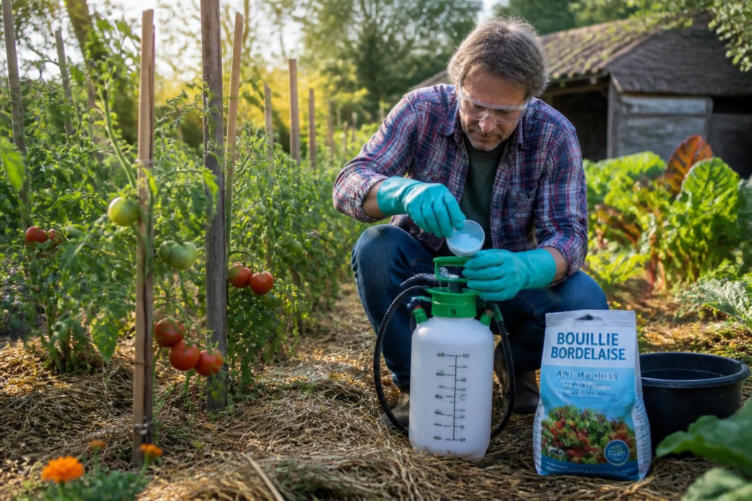 Potager : Comment utiliser la bouillie bordelaise sur les tomates â dosage prĂ©cis et frĂ©quence idĂ©ale pour Ă©viter les excĂšs 2 dĂ©couvrez comment utiliser la bouillie bordelaise sur vos tomates avec un dosage prĂ©cis et une frĂ©quence idĂ©ale pour protĂ©ger votre potager sans excĂšs.